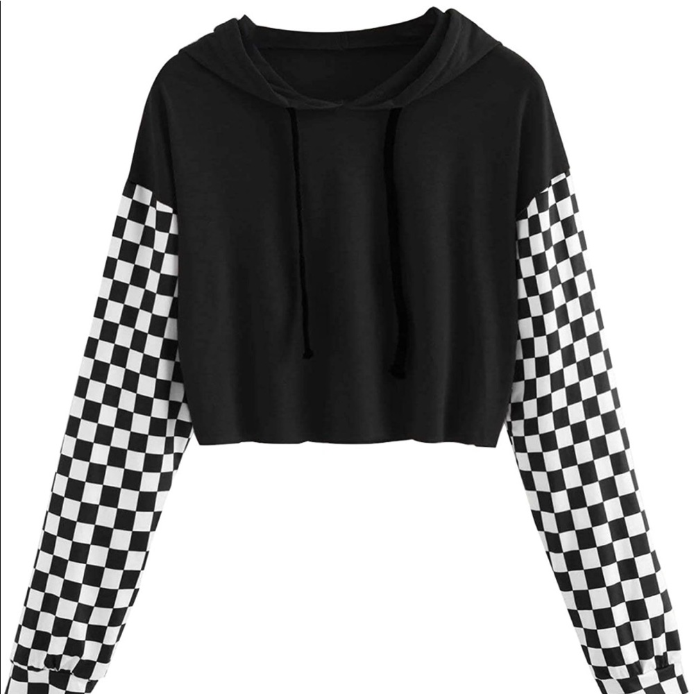 Cropped checkered hoodie